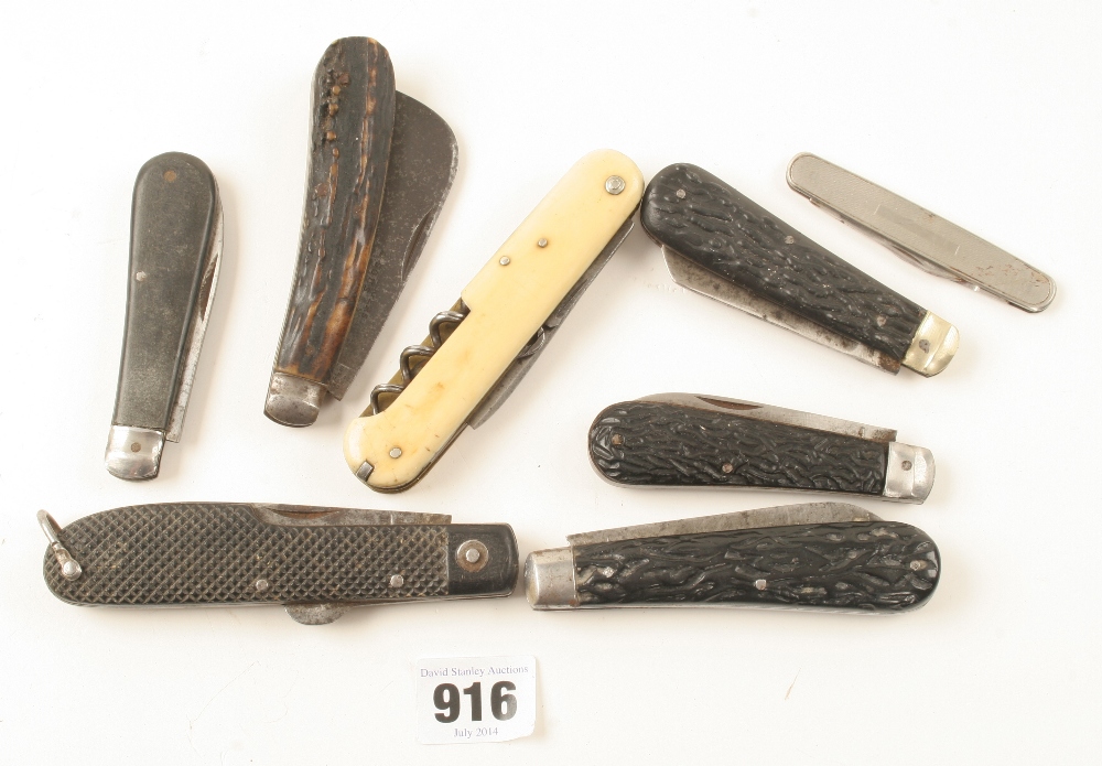 A six bladed penknife with ivory scales and seven others G