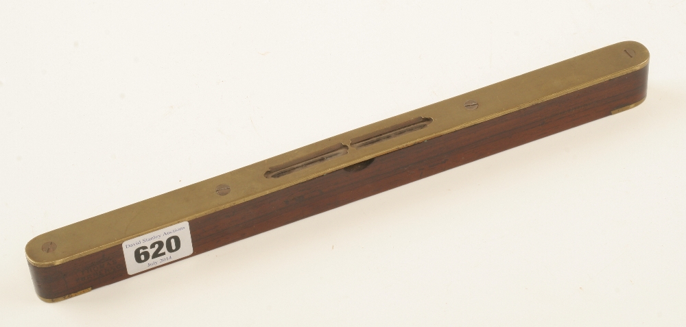 A 12" brass topped rosewood level by T.TURNER G++