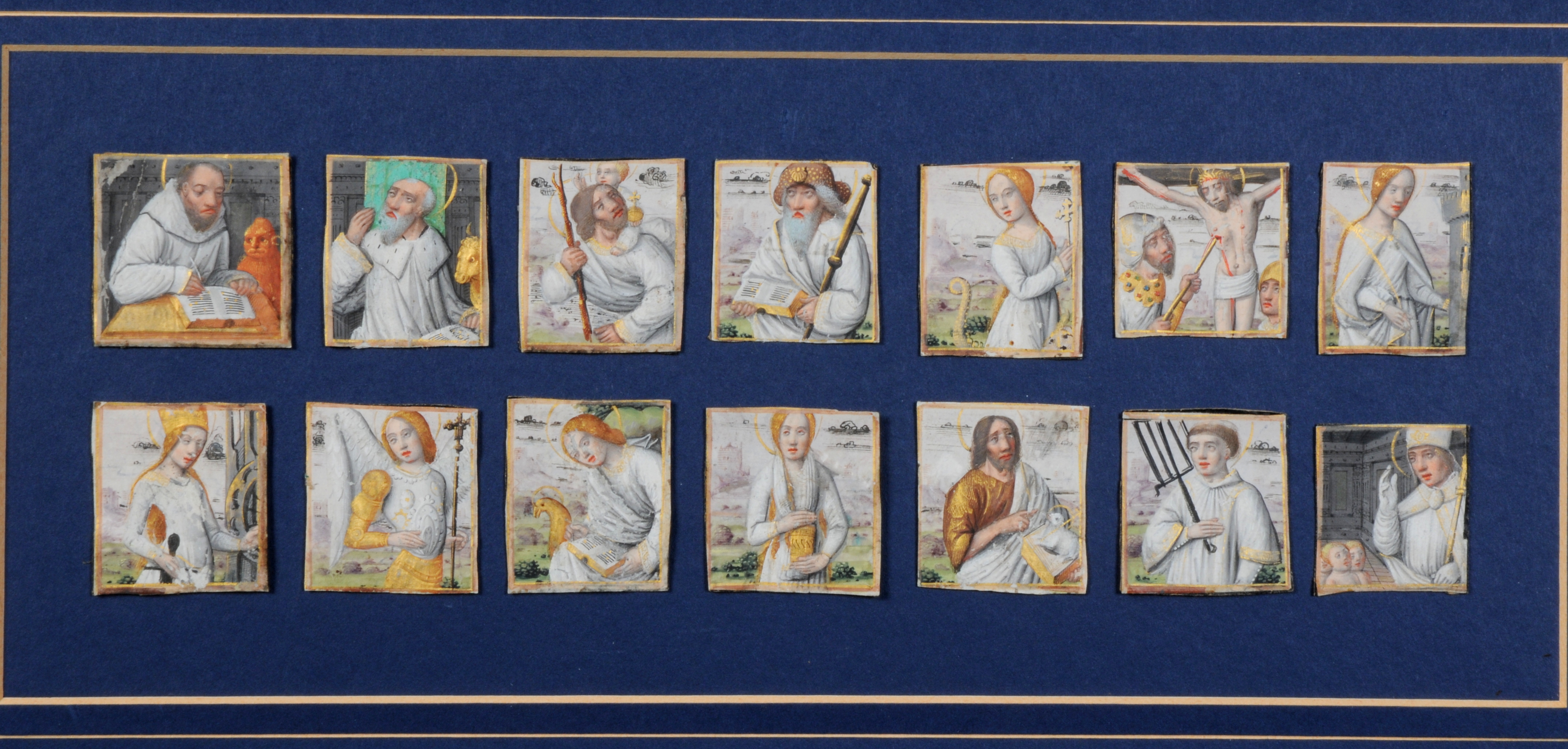 A group of sixteen 15th century French miniatures, each heightened with gilding, they show saints