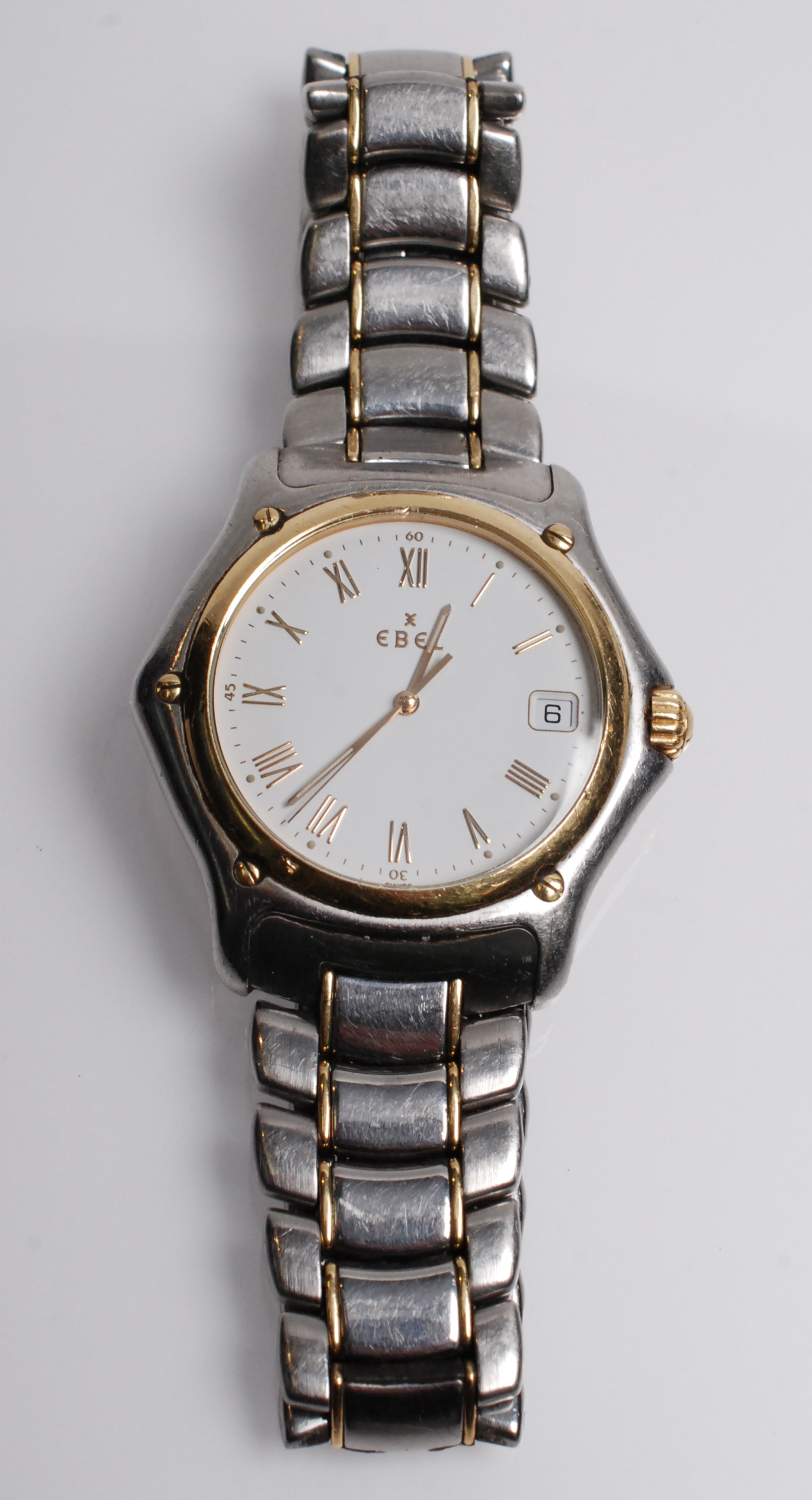 An Ebel gentleman's stainless steel and 18ct. gold Sport wristwatch with original wallet and box,