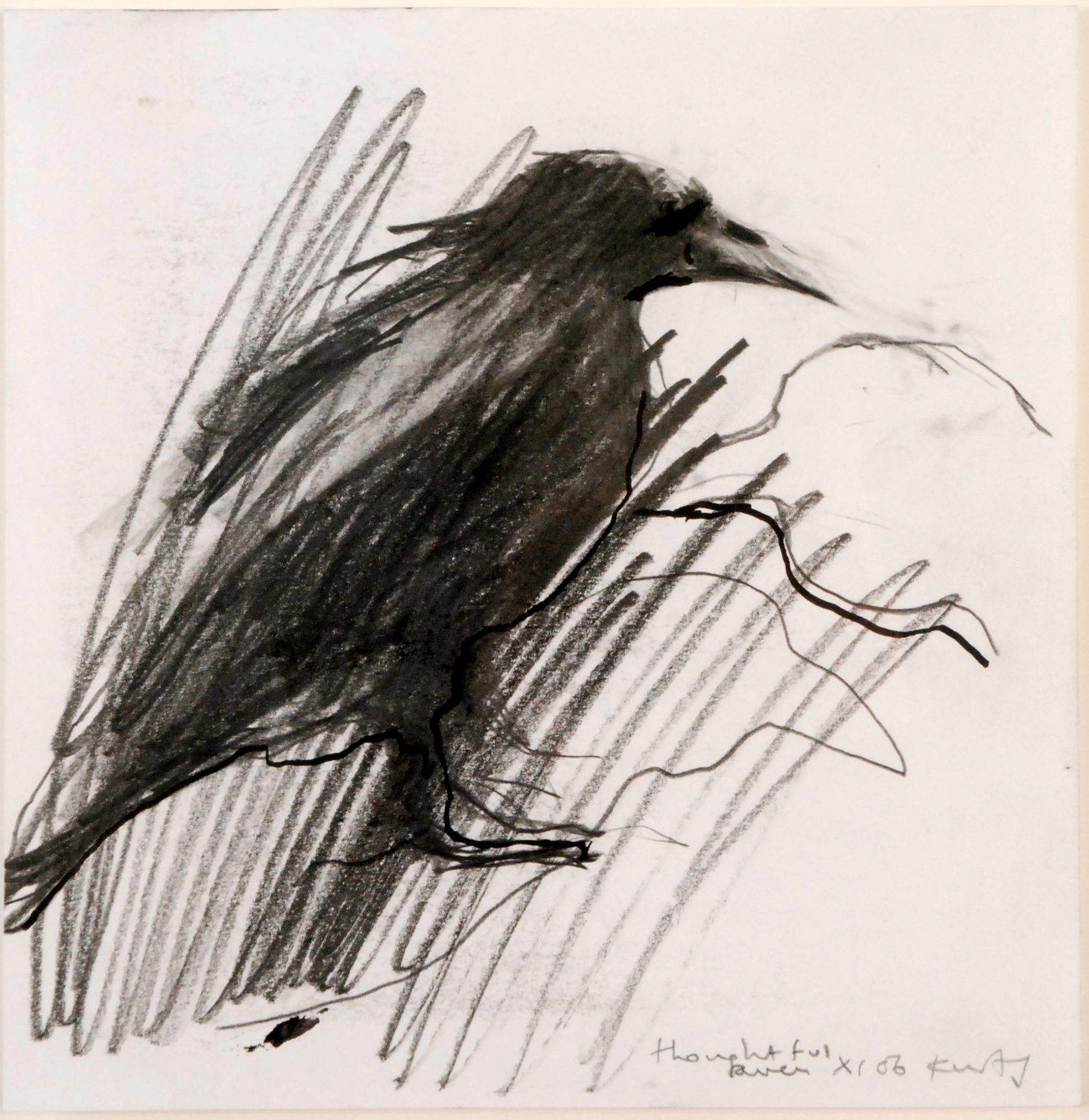 KURT JACKSON
Thoughtful raven
Charcoal and ink sketch
Signed inscribed and 
dated XI 06
Further