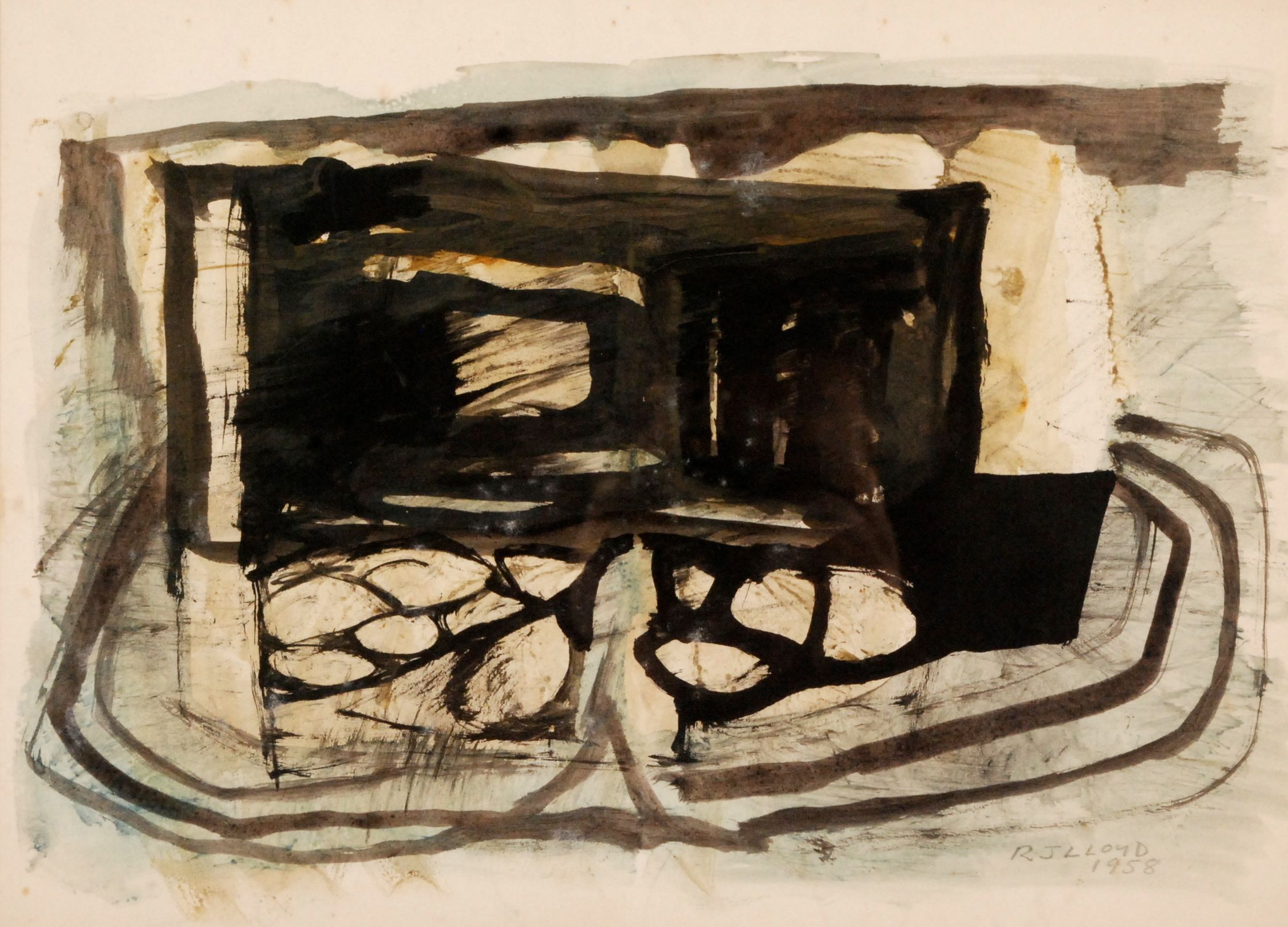 R. J. LLOYD
Beach bunker
Ink wash
Signed and dated 1958
Inscribed to the back
27 x 37cm