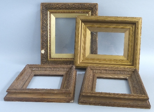 A pair of gilt frames, each of oblong form with beaded and leaf moulded borders, externally 36cm x