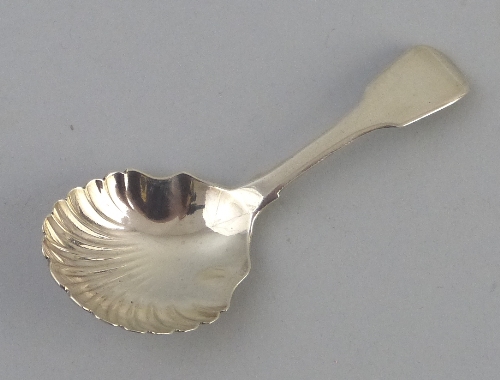 A William IV caddy spoon, Fiddle pattern with shell shaped bowl, 9cm long, Exeter 1836, makers mark