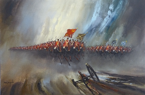 John Bampfield (1947 - ), military scenes with a modern interpretation of the Charge of the Light