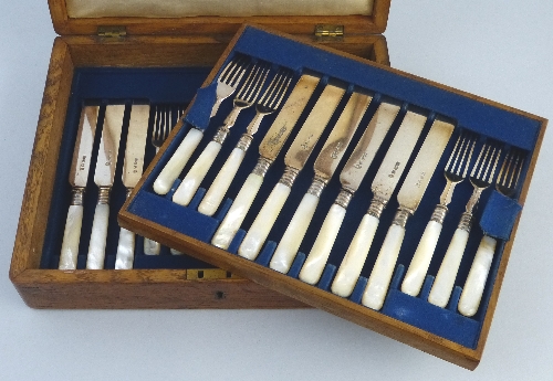 A late 19th Century set of fruit eaters, by Mappin & Webb for twelve settings having mother of