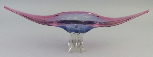 A Continental Art Glass bowl, as a pair of cranberry coloured lips on a blue shading to clear glass