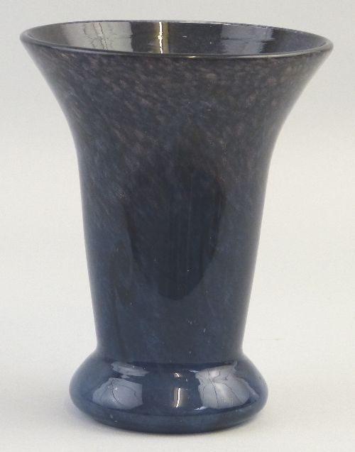 A Strathearn vase, of tapering form with trumpet rim in a mottled blue pattern with black swirls