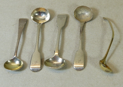 A pair of George IV mustard spoons, Fiddle pattern with oval bowls, initialled, London 1827,