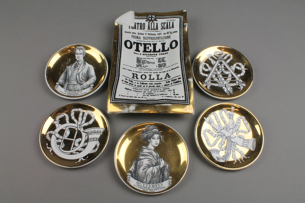 A Fornasetti Othello dish 9"", 5 ditto portrait dishes 3 1/2