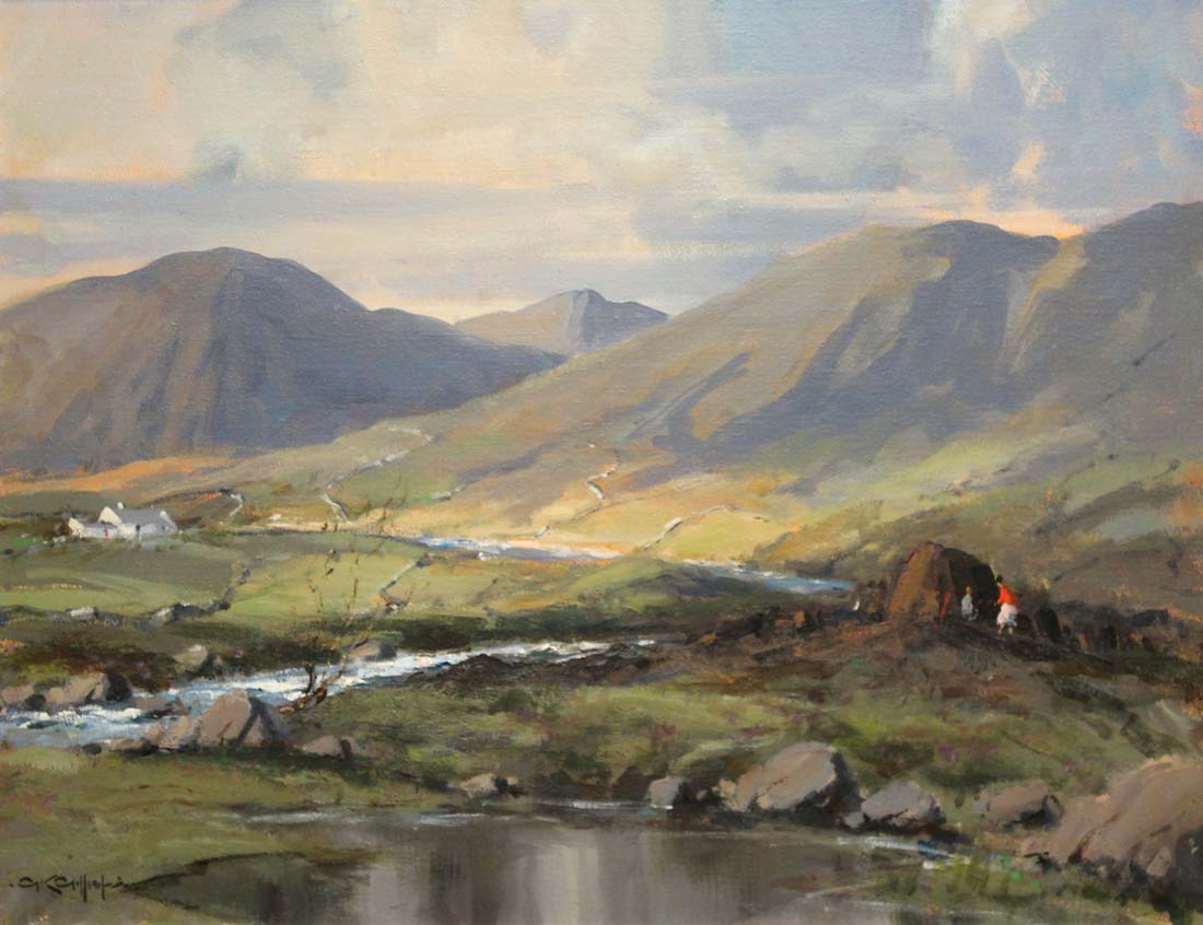 George K Gillespie RUA, 1924-1995
MORNING SUNLIGHT, MAAM VALLEY, CONNEMARA 
Oil on canvas, 17 1/