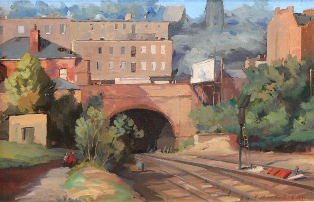 Niccolo d'Ardia Caracciolo RHA, 1941-1989
TRAIN STATION
Oil on board, 10" x 15 1/2" (25.5 x 39cm),