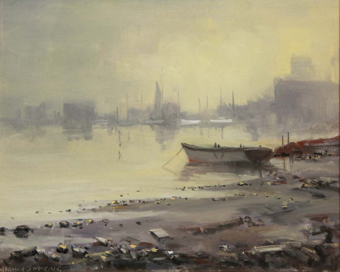 Norman J. McCaig, 1929-2001
EBB TIDE
Oil on canvasboard, 13'' x 18 (34cm x 46cm), signed,