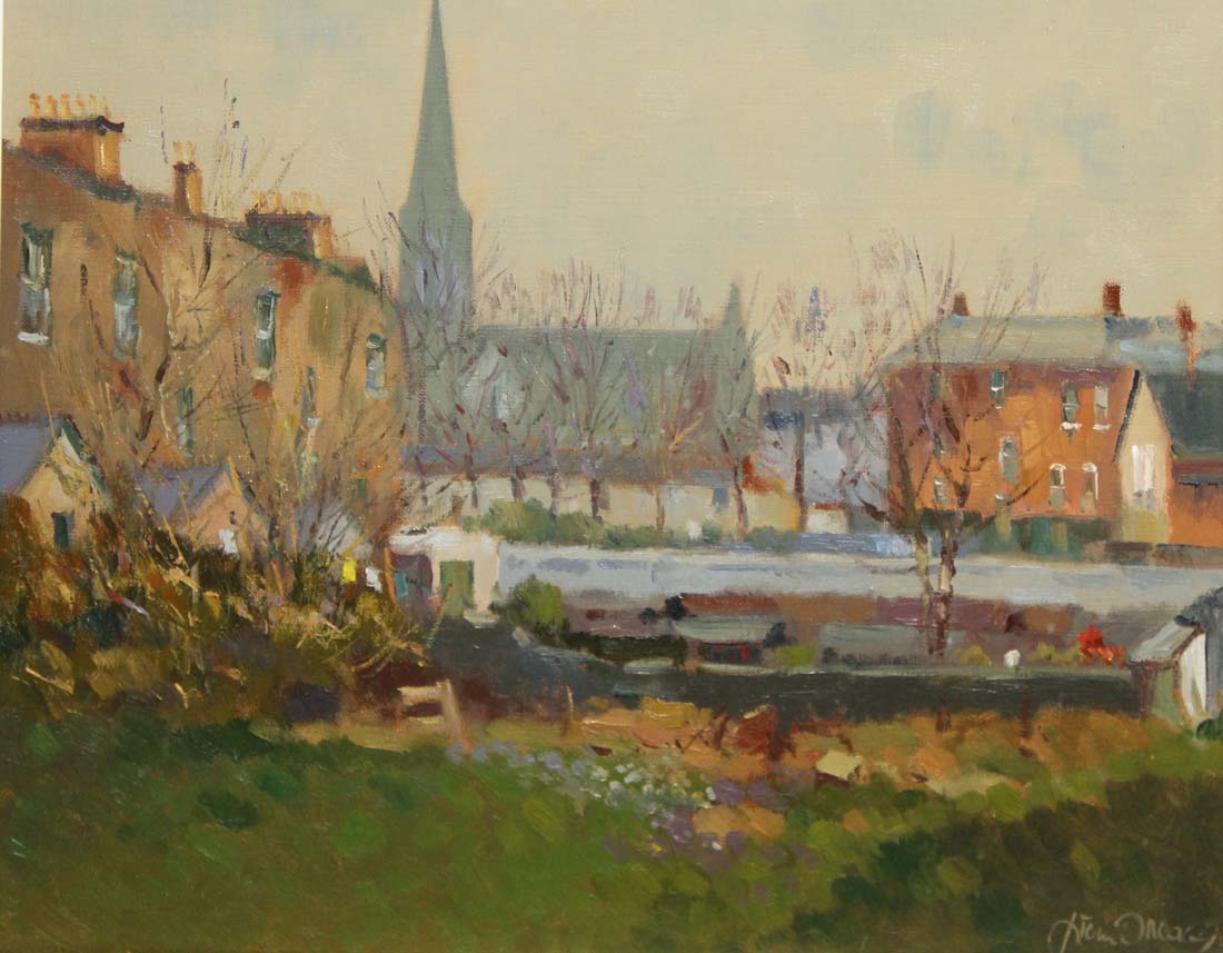 Liam Treacy, 1934-2004
TOWARDS CHRIST CHURCH
Oil on board, 14 x 18" (35.5 x 46cm), signed; inscribed