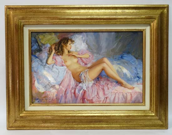 Konstantin Razumov (b.1974) Russian School
"Reclining nude" 
Oil on canvas, 
Signed lower left
10