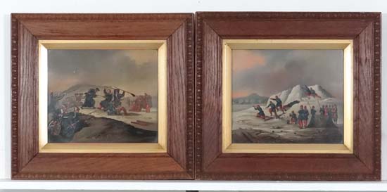 Military School
Oil on tinplate panels, a pair
Battle scenes from the Spanish War of Succession ,