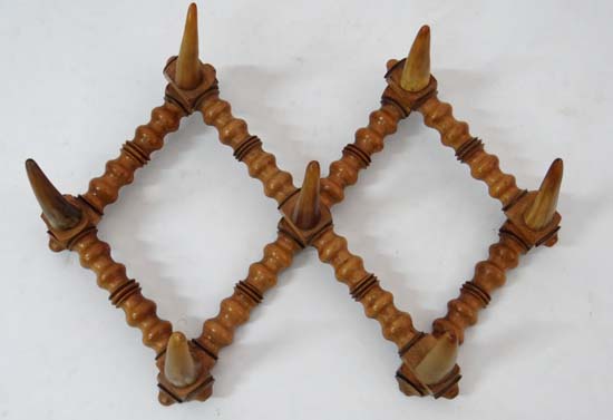 Taxidermy : A set of Victorian expanding coat hooks with cow horn applied hooks. 25" expanded