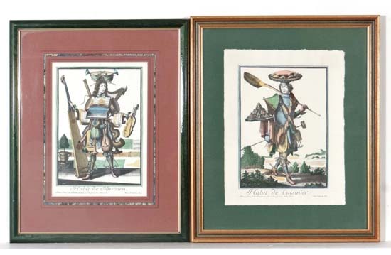 A pair of hand coloured French prints ( re-prints)
' Habit de Musicien ' and ' Habit de Cuisier '