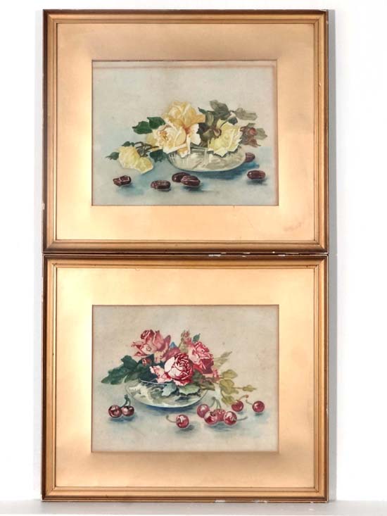 A M Morphet c.1900
Watercolour, a pair
Still life of red roses and cherries together with a still