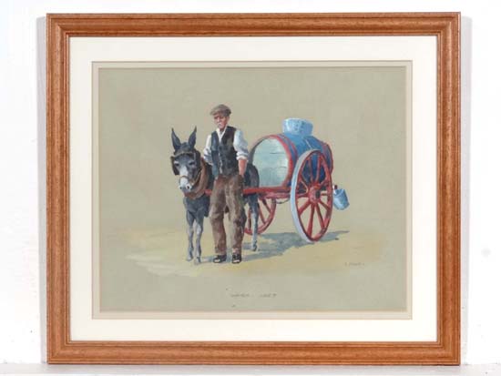 L. Rowe early XX
Pencil and gouache
' Water-cart ' St Just , Cornwall
Signed lower right and