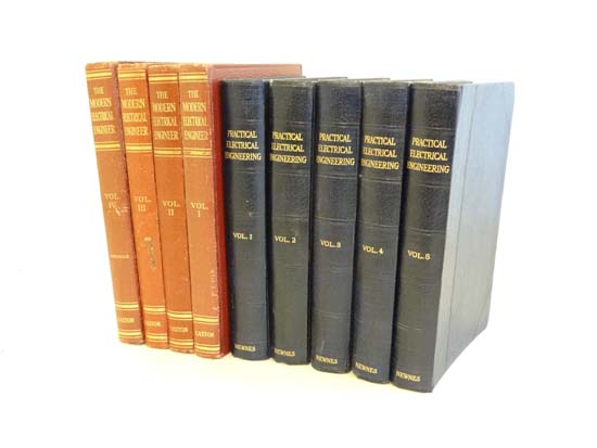 Books : ' Practical Electrical Engineering ' by Molloy . Bound in blue cloth . 5 volumes . Published