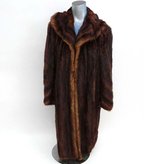 A Ladies vintage chestnut colour male mink? coat, with dark brown lining, monogram inside reads