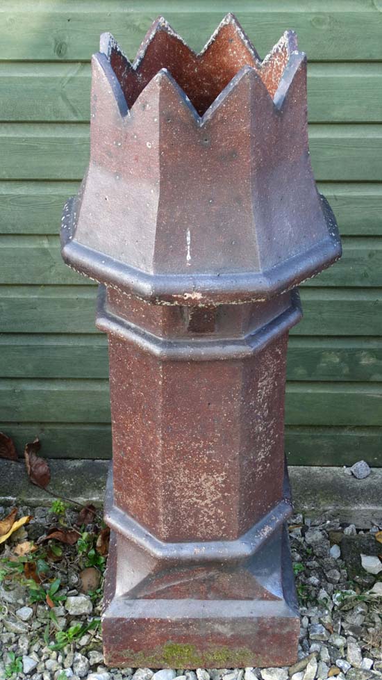 Garden and Architectural Chimney pot ( King? ) :a castle topped saltglase octagonal chimney standing
