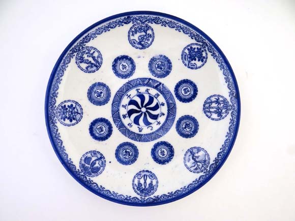Chinese Horoscope plate : a 19thC blue and white decorated horoscope plate , bears impressed