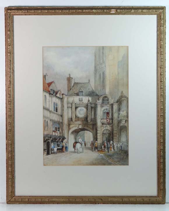 G* H XIX French School
Pencil and Watercolour
' Le Gros Horloge Rouen '
Signed lower left and titled