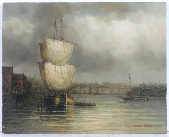 James Hardy XX Marine School
Oil on board
' A French Harbour '
Signed lower right and titled