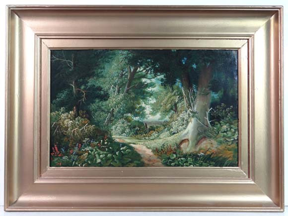 XX English School
Oil on board
A woodland path
11 x 17 1/2"
   CONDITION:  Please Note -  we do