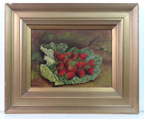 John W Robson XIX
Oil on canvas
' Strawberries ' 
Signed lower left, bears ' Exhibition of Works