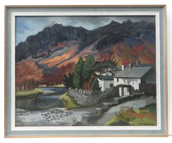 David J Waterhouse Mid XX
Oil on board
' Grange-in-Borrowdale '
Signed lower right and bears