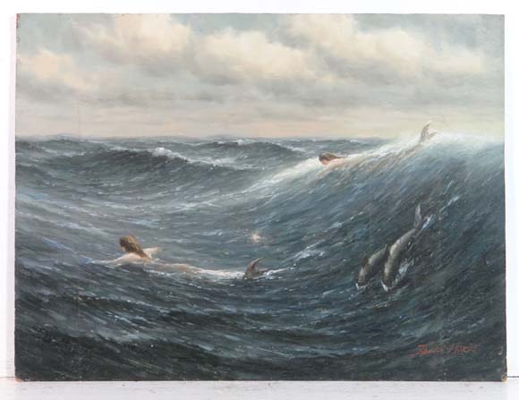 James Hardy XX Marine School
Oil on board
' Mermaids and Dolphins '
Signed lower right and titled