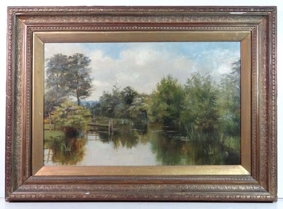 Lady Clark XIX-XX
Oil on canvas
"Spring" a wooded river scene
Titled and marked ' Lady Clark