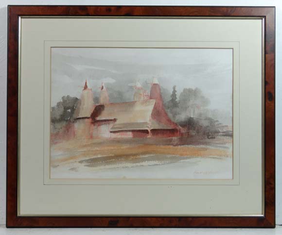 Ken F Bildrew XX
Watercolour
' Oast houses in Kent '
Bears artist label verso
Signed lower right