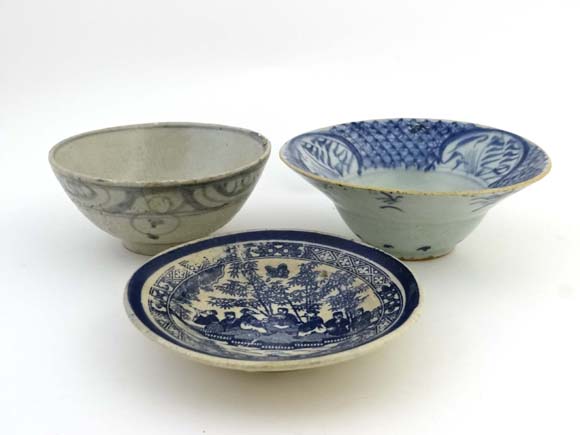 18 / 19thC Chinese Ceramics : Three items to include 2 recovered bowls and an old saucer all with