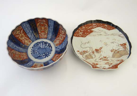 Japanese Imari : two items comprising a bowl with panels of decoration within and to the outer and a