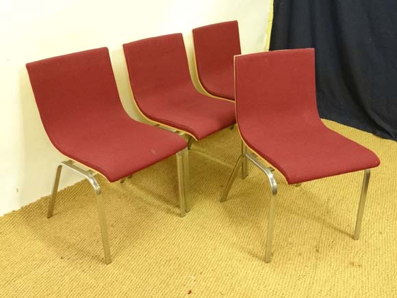 Vintage Retro : a set of 4 laminate bent wood Stacking chairs with aluminium legs and upper