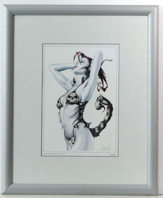 After Robert Larson XX
Limited edition Goth art lithographic print (59/350), 
'Scorpress' mythical