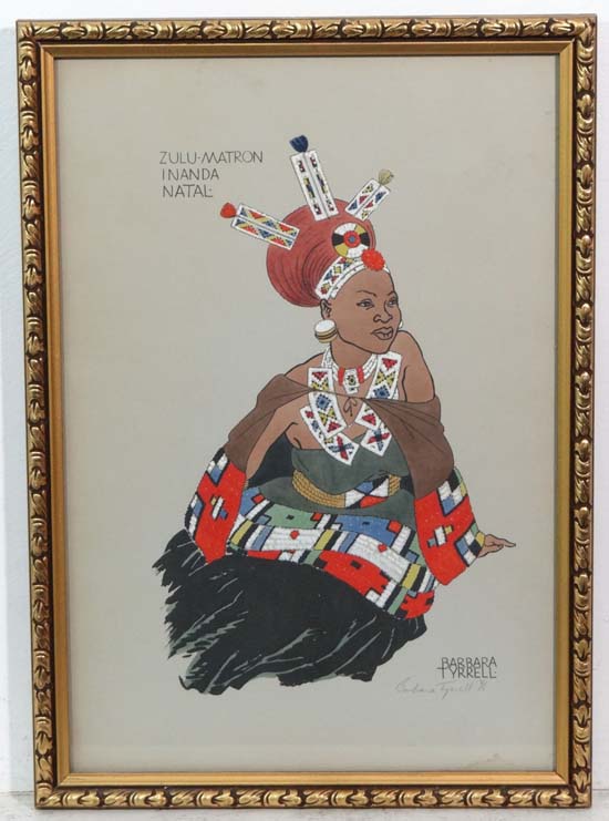 Barbara Tyrrell (1912) South Africa
Signed Coloured print
 "Zulu Matron Inanda Natal"
Signed lower