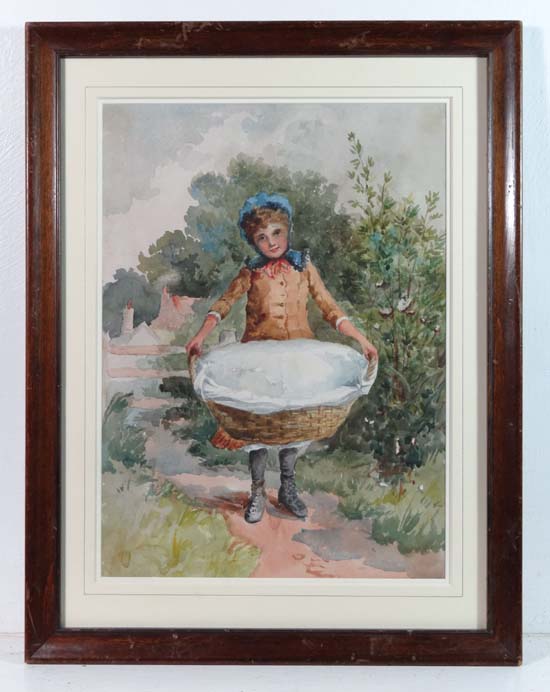 Victorian School
Watercolour
Girl with lined basket
13 x 9 1/2"    CONDITION:  Please Note -