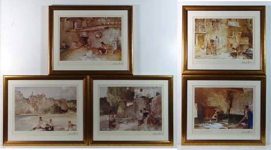 After Sir William Russell Flint RA, PRWS, (1880-1969)
 Five framed lithographic prints
Elegant young