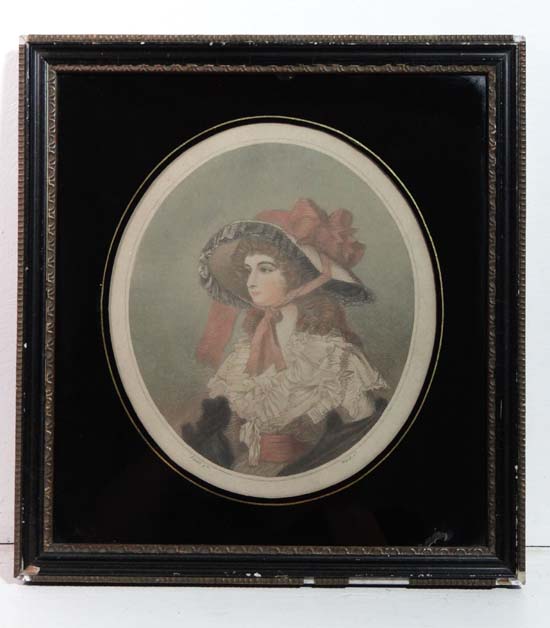 Ward after Smith XVIII-XIX
Hand Coloured mezzotint ,an Oval
Portrait of a lady
In a Verre eglomise