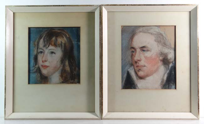 John Hoppner , R.A. (1758-1810)
Pair of coloured chalks study portrait on grey paper
'....portrait