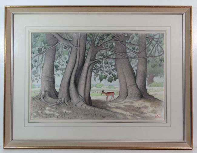 Keith Henderson (1883-1982) South African School
Pastel
' Impala Safe under Baobaat tree near  Dar-