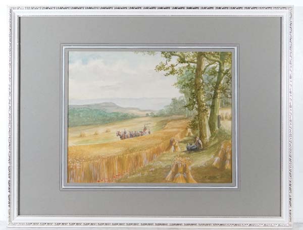 Dorothy Jones Watercolour and gouache highlights Bringing in the Harvest Signed and dated `85` lower