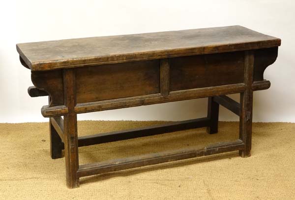 An old Chinese table / cabinet with sliding sections opening to reveal cabinet beneath 19 1/2" x 61"