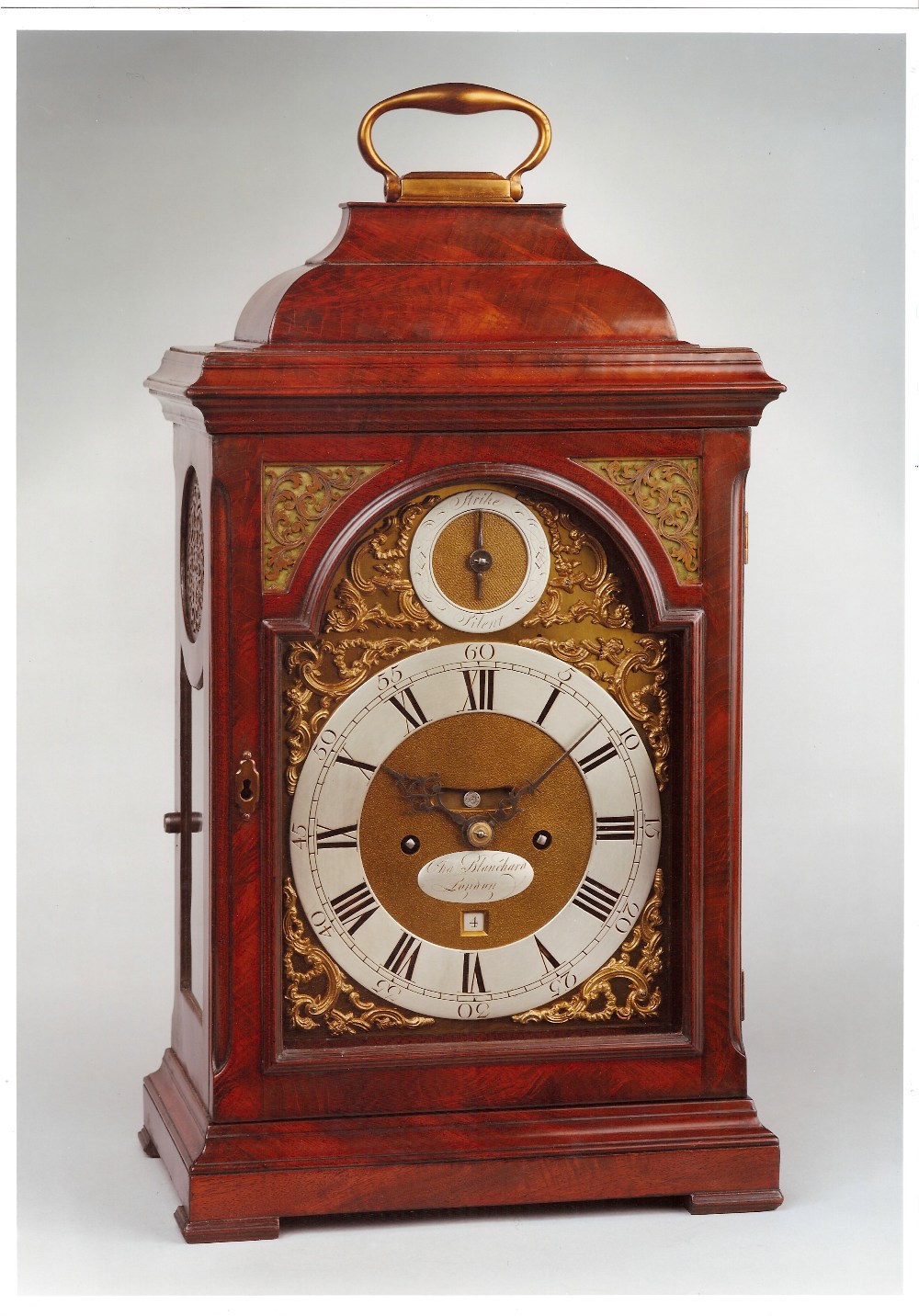 A VERY FINE GEORGE II BRACKET CLOCK BY CHARLES BLANCHARD, c. 1750. H: 48 cm, W: 25 cm, D: 17 cm.