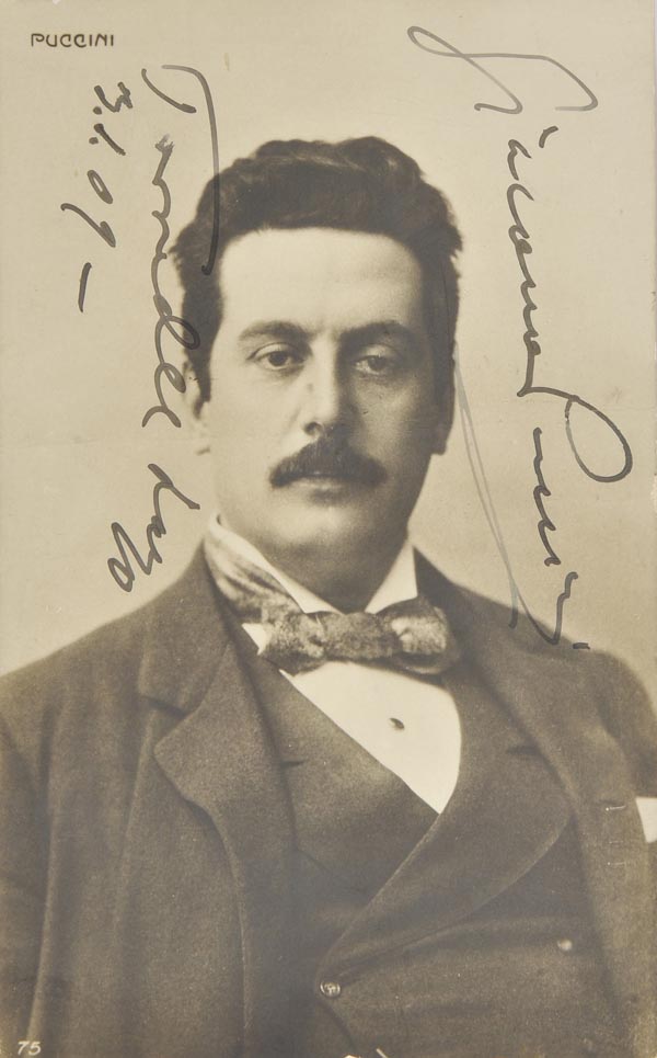 * Puccini (Giacomo, 1858-1924). Vintage signed postcard, c. 1905, head and shoulders real photo